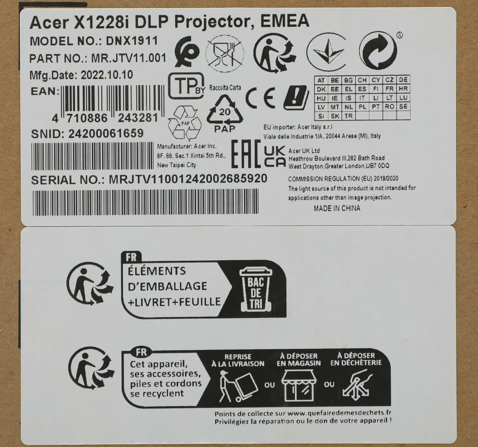 Проектор Acer X1228i, черный [mr.jtv11.001] - фото №18