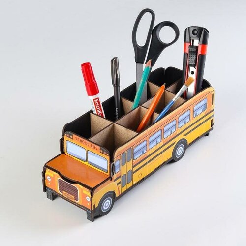 Подставка для канцелярии деревянная Школьный автобус, с принтом подставка деревянная для канцелярии эко