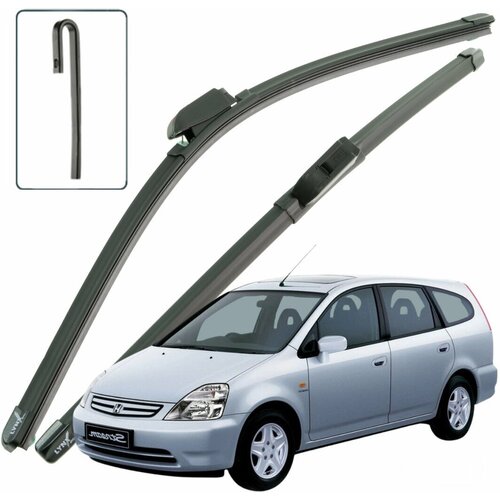 Дворники Honda Stream RN3 / Хонда Стрим 2000 / 2001 / 2002 / 2003 Щетки стеклоочистителя бескаркасные автомобильные LYNXauto к-т 2шт, 600мм-350мм