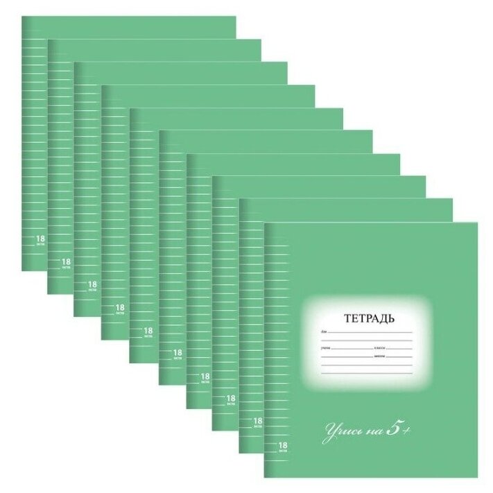 Тетрадь 18 л. BRAUBERG ЭКО "5-КА", линия, обложка плотная мелованная бумага, зеленая, 402989 - 10 шт.
