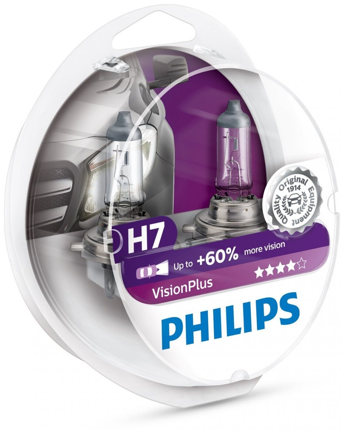 Лампа автомобильная Philips, Vision Plus +60%, H7, 12 В, 55 Вт, набор 2 шт, 12972VPS2 2510581 Philip .