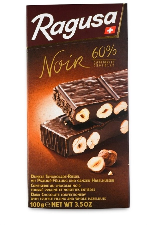 Шоколад Ragusa Noir горький с трюфельной начинкой и целыми лесными орехами