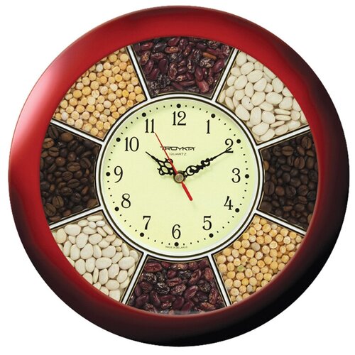 фото Часы настенные, серия: кухня, "специи", бордовый обод, 29х29 см тройка