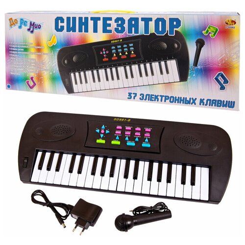 Детский синтезатор JUNFA D-00062 черный 37 клавиш, с микрофоном, эл/мех 53x6x19,2