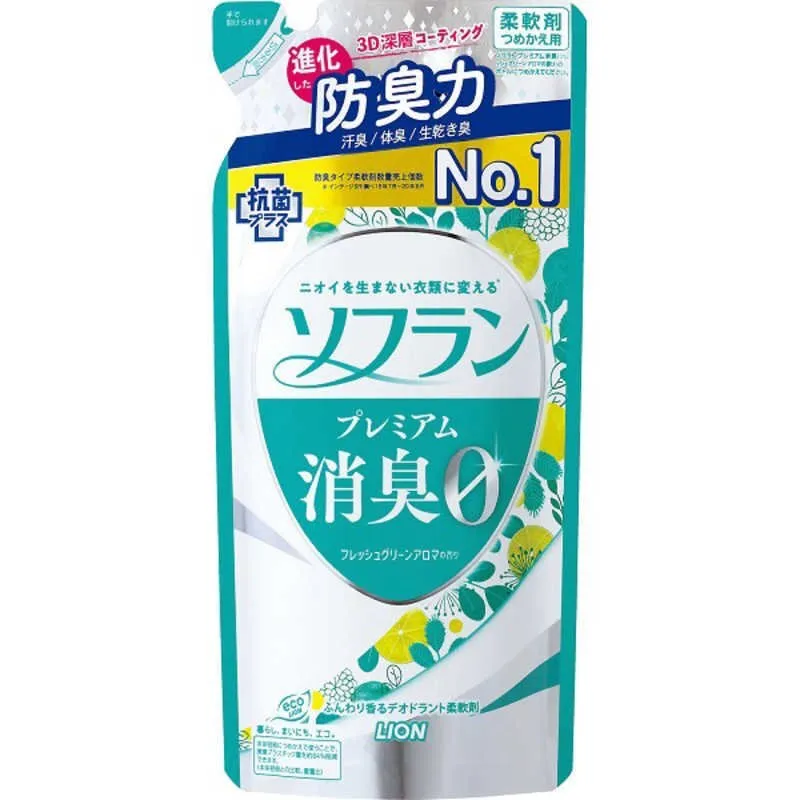 Кондиционер для белья , ополаскиватель для белья Lion Soflanс фруктовым ароматом мягкая упаковка 420 мл. Япония