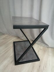 Журнальный прикроватный стол Z, 60 х 40 х 60, серый бетон, металл, ЛДСП, лофт
