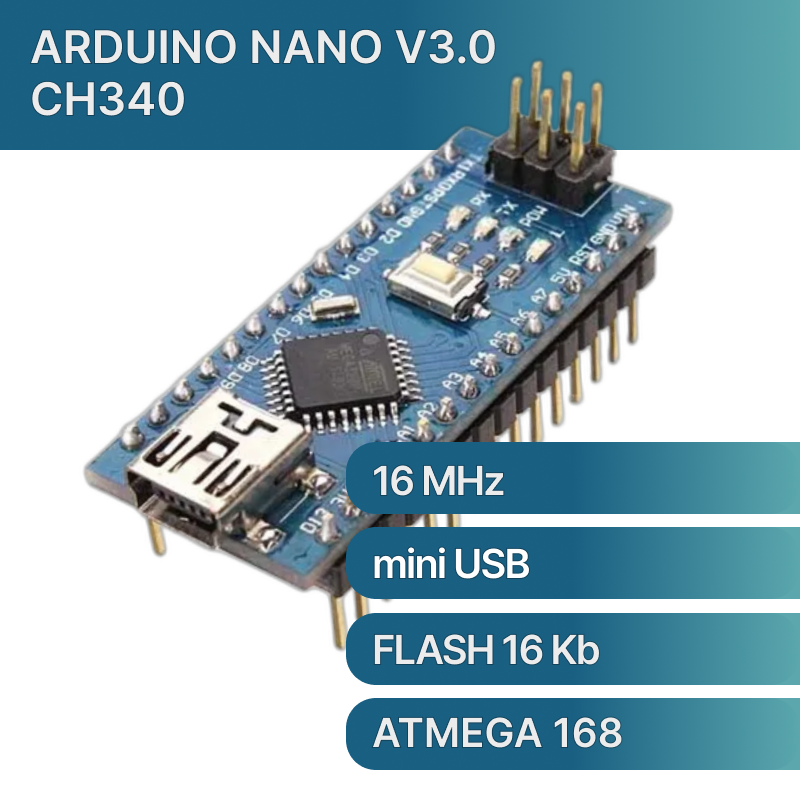 Плата Arduino Nano V3.0 (CH340) на микроконтроллере ATmega168 / Ардуино Нано. Разъём припаян