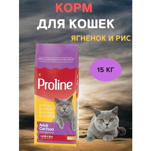 Сухой корм для кошек, ягненок и рис, PROLINE, 15 кг