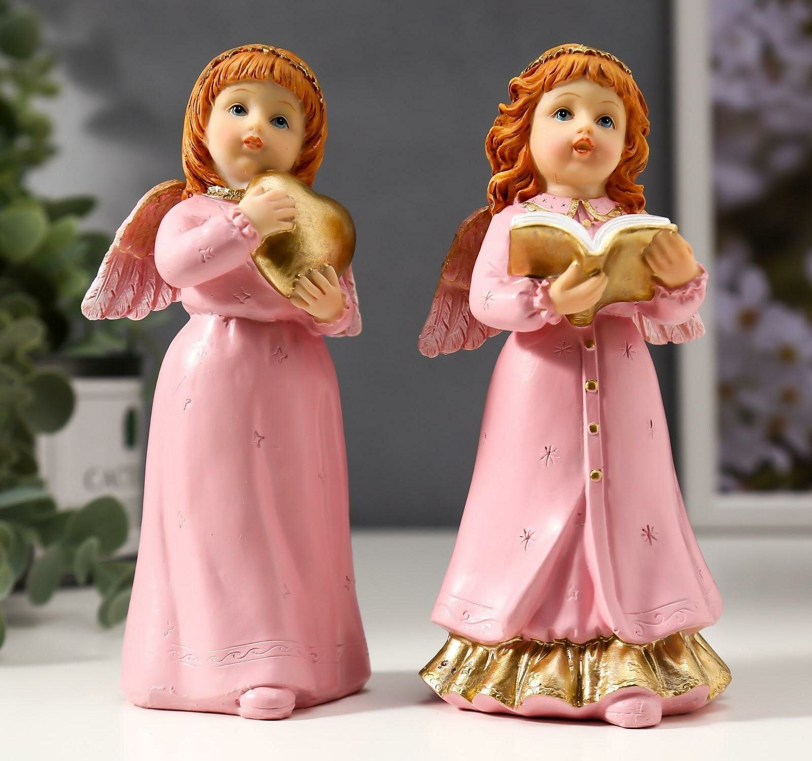 Сувенир полистоун "Девочка-ангел в розовом платье с дарами" микс 14,5х7х6,5 см