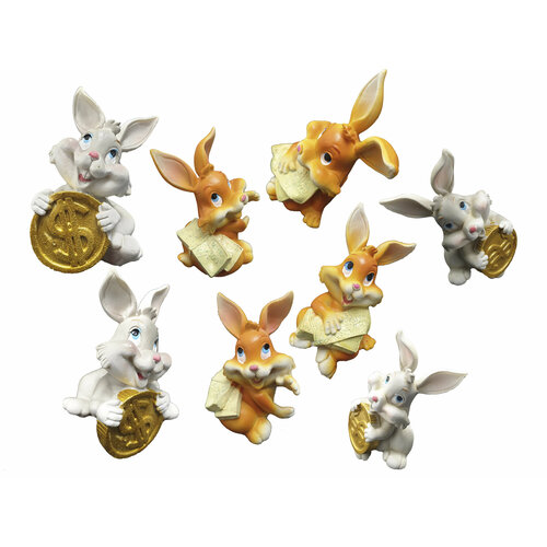 Статуэтки Кролики С Деньгами 9 см 8 штук в наборе Символ года 2023 599₽