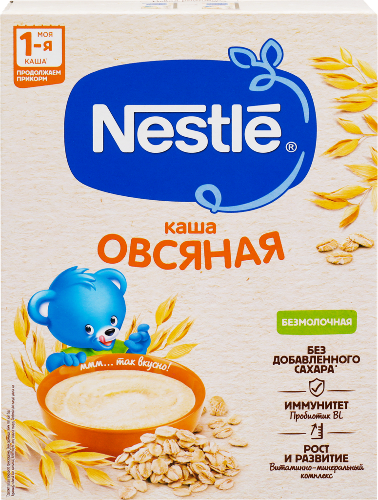 Каша овсяная NESTLE безмолочная, с бифидобактериями, с 5 месяцев, 200г