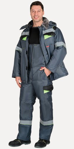 Изображение товара Костюм рабочий зимний ховард с полукомбинезоном (тк. Оксфорд) сер./черн./неон СОП, размер 52-54, рост 170-178