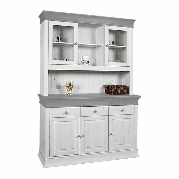 фото Буфет Бостон (белый воск+серый)