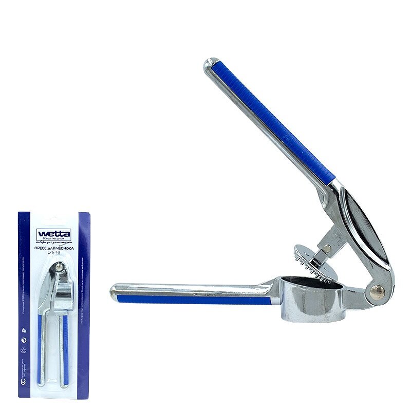 фото Ручной пресс для чеснока, чеснокодавка, нержавеющая сталь, синий