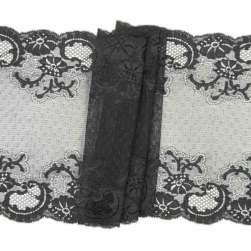 Кружево айрис Эластичное, 23 см, 10 м, черное, BL00146