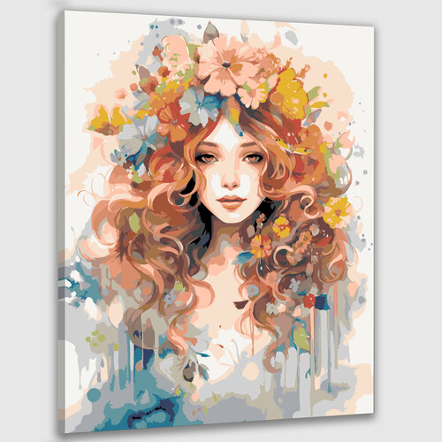 Картина по номерам 50х40 Девушка с цветами в волосах картина по номерам две картинки raduga девушка с розами и лисами в волосах