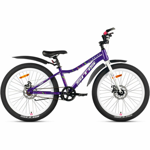 Велосипед SITIS DAISY 24" (2024) Dark Purple-White-Green, подростковый для девочек, сталь, 1 скорость, дисковые механические тормоза, размер рамы 12, рост 130-145 см