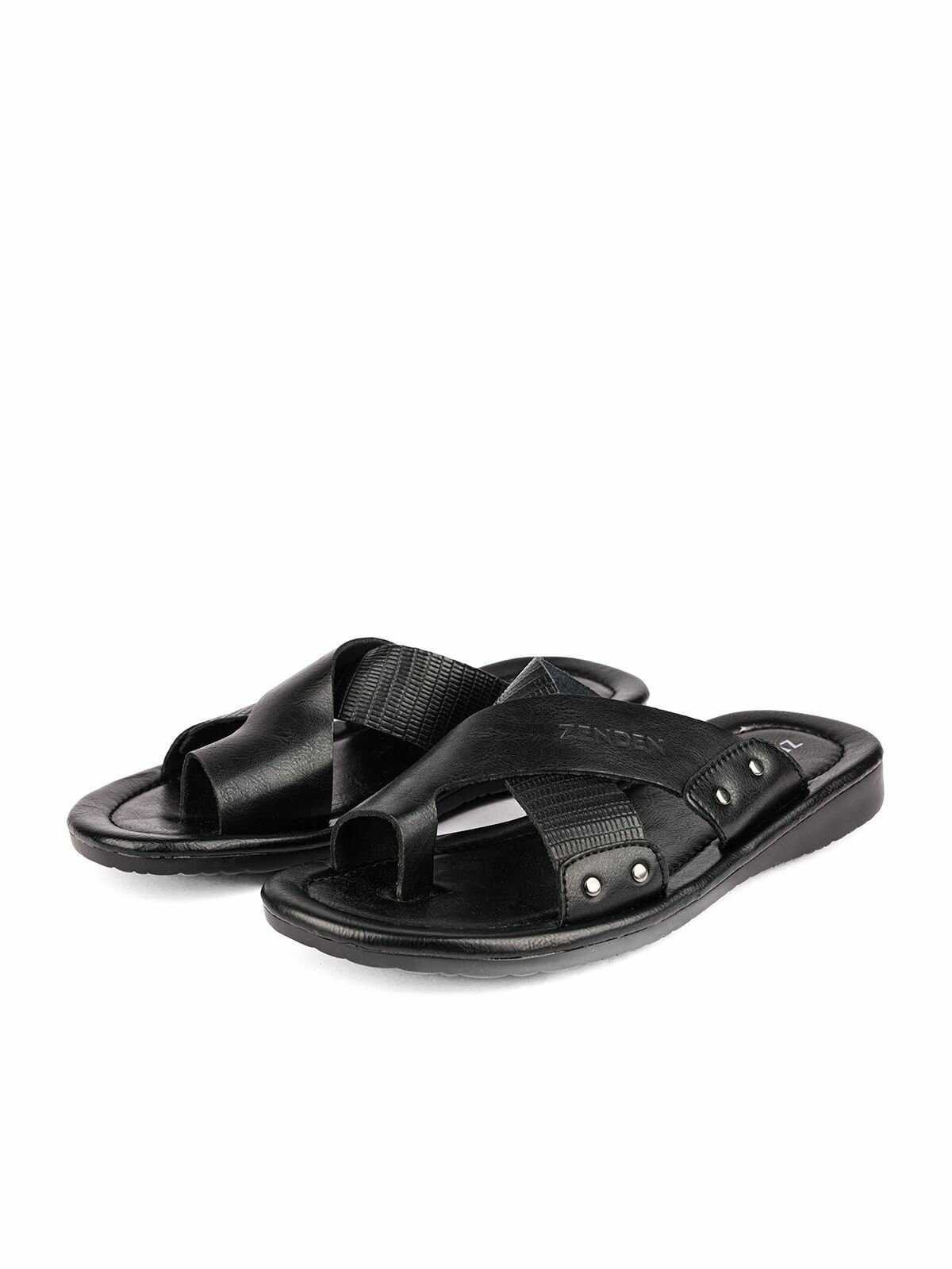 фото Черные мужские кожаные тапочки пантолеты без каблука Zenden 187-41MV-064V