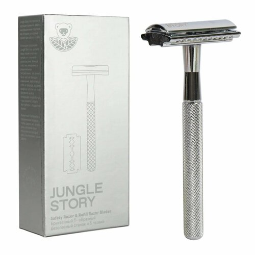 Бритвенный Т-образный безопасный станок и 5 лезвий хром Jungle Story Джангл Стори 2000₽