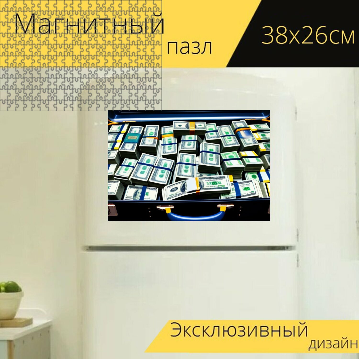 Магнитный пазл "Миллион долларов в чемодане" для интерьера, 38х26 см.