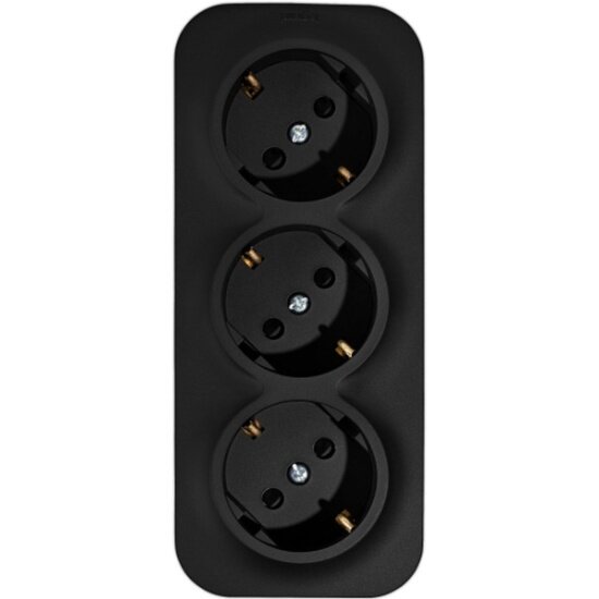 Розетка электрическая тройная со шторками с заземлением Legrand Quteo (черный матовый) 782473