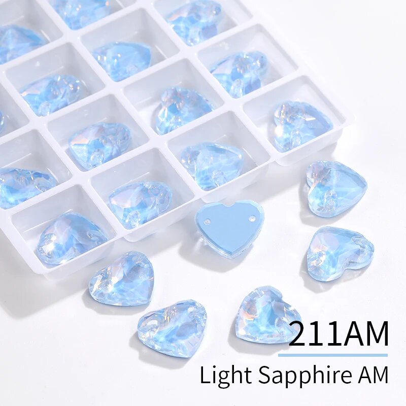Стразы сердце из стекла Astrobox 12X14mm 10pcs, Light Sapphire 211AM