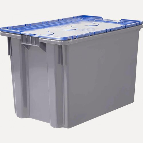 Изображение товара Ящик полимерный Тара. ру 600x400x415 Safe PRO гл. дно/сплошной серый с синей крышкой 33154