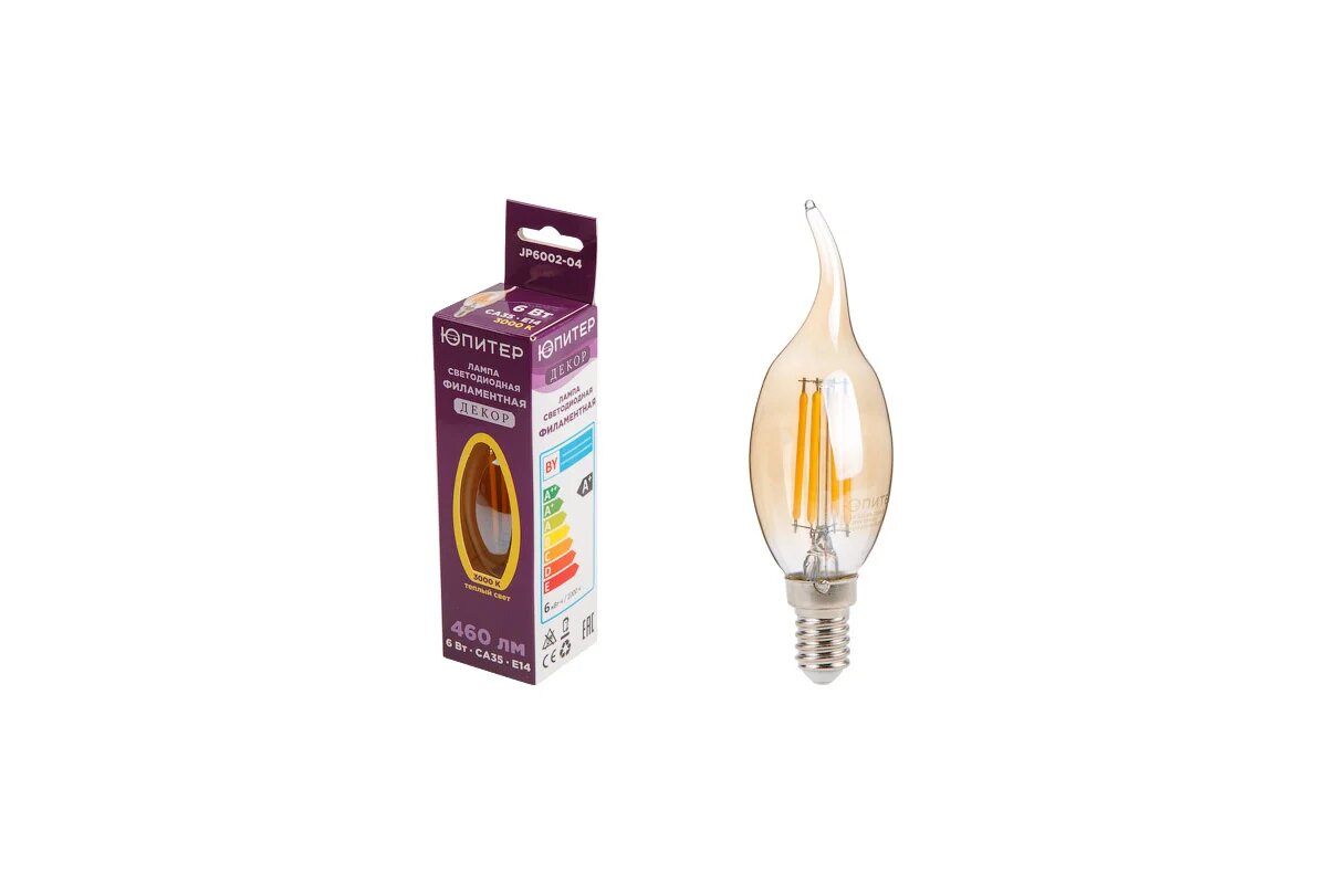 Лампа светодиодная филаментная E14 юпитер CA35 6 Вт 3000К (JP6002-04)