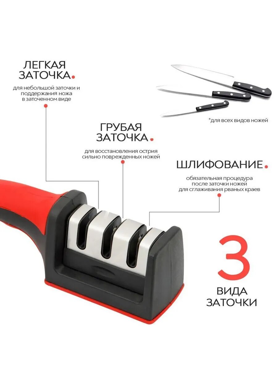Точилки Xiaomi Точилка для ножей Sharpener, ножеточка 3-уровневая, ручная, черная