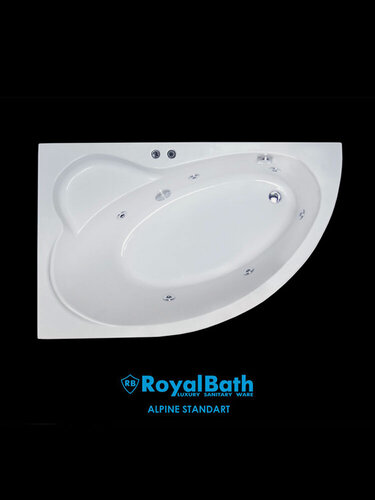 Изображение товара Гидромассажная ванна акриловая угловая левая Royal Bath Alpine COMFORT 170x100x58 с каркасом и панелью, массажные форсунки, премиум-гидромассаж