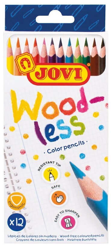 Карандаши цветные пластиковые JOVI "Wood-less", 12цв, трехгран, заточен, картон, европодвес (арт. 281514)