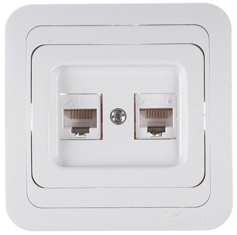 фото Макел Мимоза розетка компьютерная+компьютерная САТ 5е белая (12036) / MAKEL Mimoza 12036 розетка компьютерная+компьютерная белая
