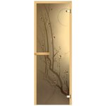 Дверь для бани АКМА АРТ с Фьюзингом сакура 7х19 (8 мм, коробка осина) - изображение