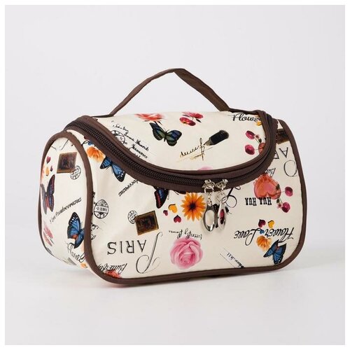 фото Косметичка на молнии, зеркало, цвет бежевый