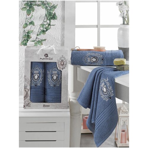 фото Oran merzuka полотенце boss цвет: тёмно-голубой (50х80 см,70х130 см) br41005