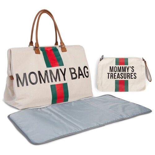 фото Сумка для мамы и малыша с клатчем mommy bag canvas off white stripes childhome