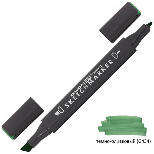 Купить Маркер для скетчинга двусторонний 1 мм - 6 мм BRAUBERG ART CLASSIC, темно-оливковый (G434), 151804, зеленый
