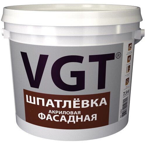 Шпатлевка VGT акриловая фасадная, белый, 7.5 кг шпатлевка акриловая фасадная водостойкая 1 5 кг