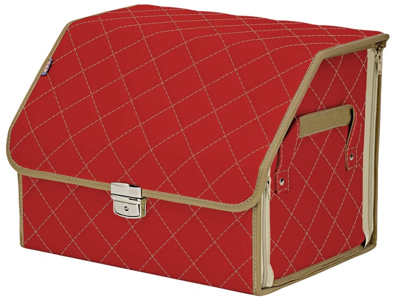 Органайзер-саквояж в багажник "Союз Премиум" (размер M). Цвет: красный с бежевой прострочкой Ромб.