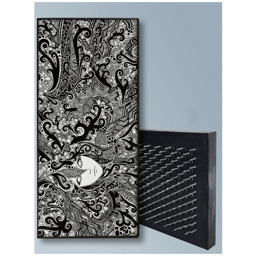 фото Доска садху / доска с гвоздями / доска для йоги / девушка мандала (абстракция, эзотерика) - 1370 / шаг 10мм чакра