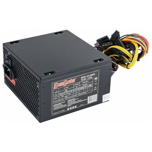 Блок питания Exegate EX224734RUS-S 500NPX, ATX, SC, black,12cm fan, 24p+4p, 6/8p PCI-E, 3*SATA, 2*IDE, FDD + кабель 220V с защитой от выдергивания