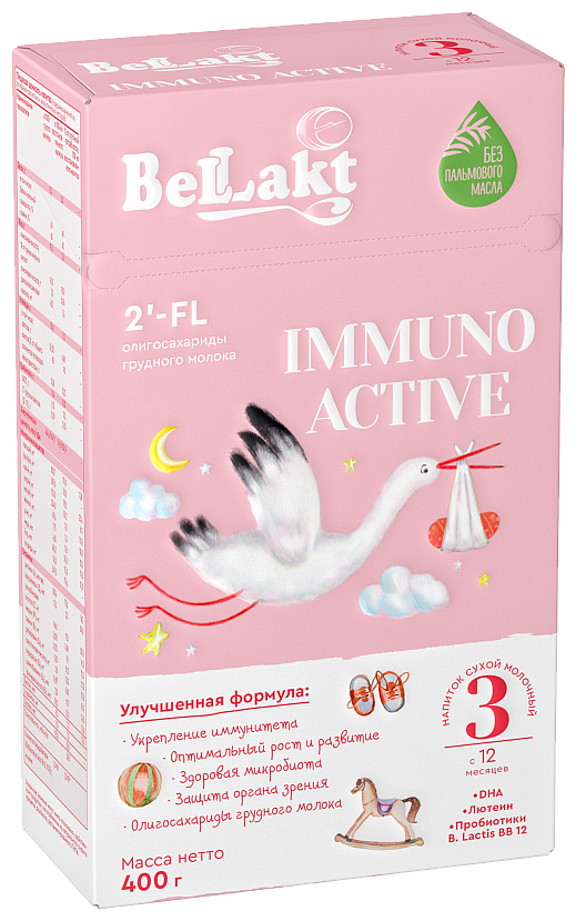 Напиток сухой молочный c бифидобактериями "Bellakt Immuno Аctive 3" обогащенный витаминами и минералами для питания детей с 12 месяцев, в картонной пачке, 400 гр.
