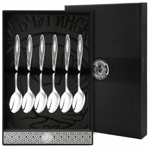 фото Набор кофейной ложки кольчугинский мельхиор "пламя" (6пр) посеребренный с чернью кольчугинский мельхиор,кольчугинский мельхиор