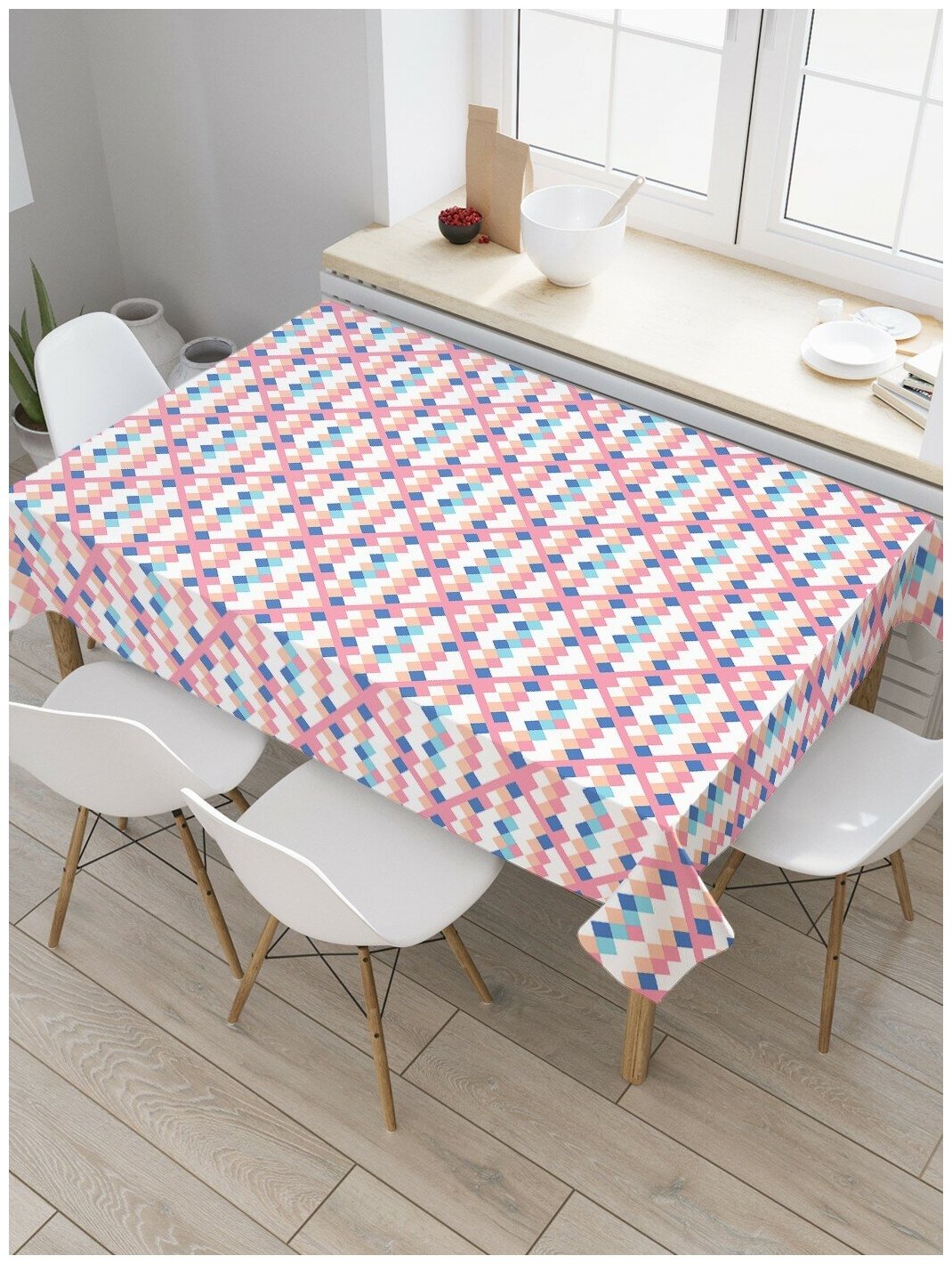 Скатерть прямоугольная JoyArty на кухонный стол "Мозаика за решеткой" из оксфорда, 120x145 см