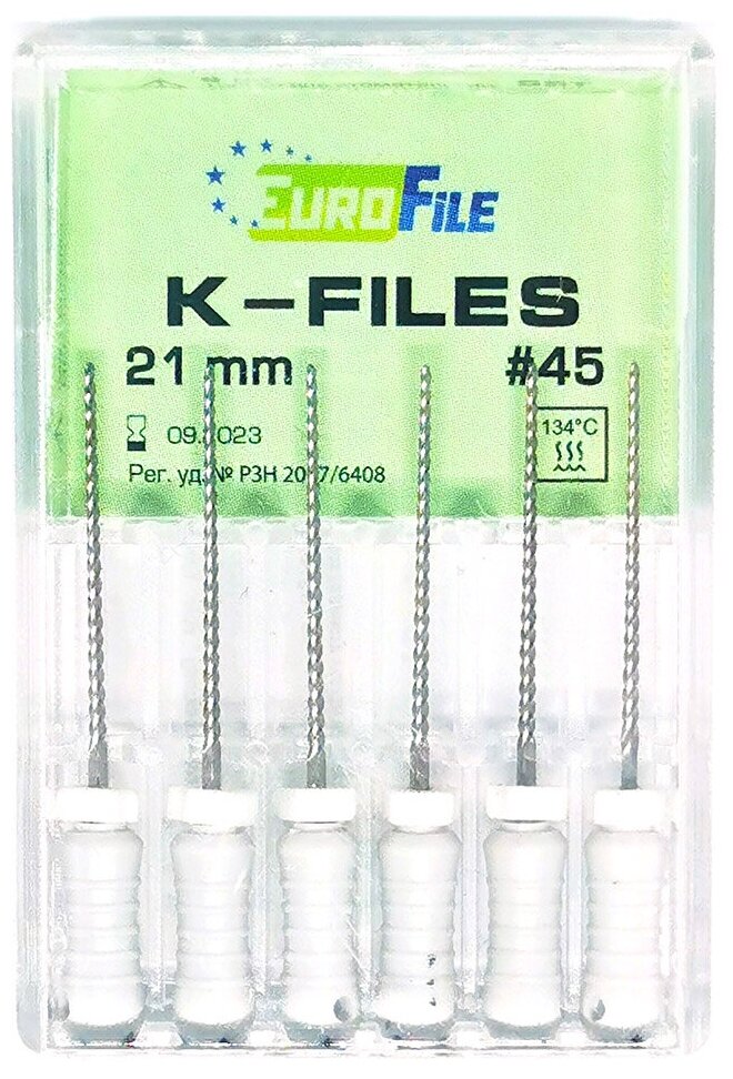фото K-Files - ручные стальные файлы, 21 мм, N 45, 6 шт/упак