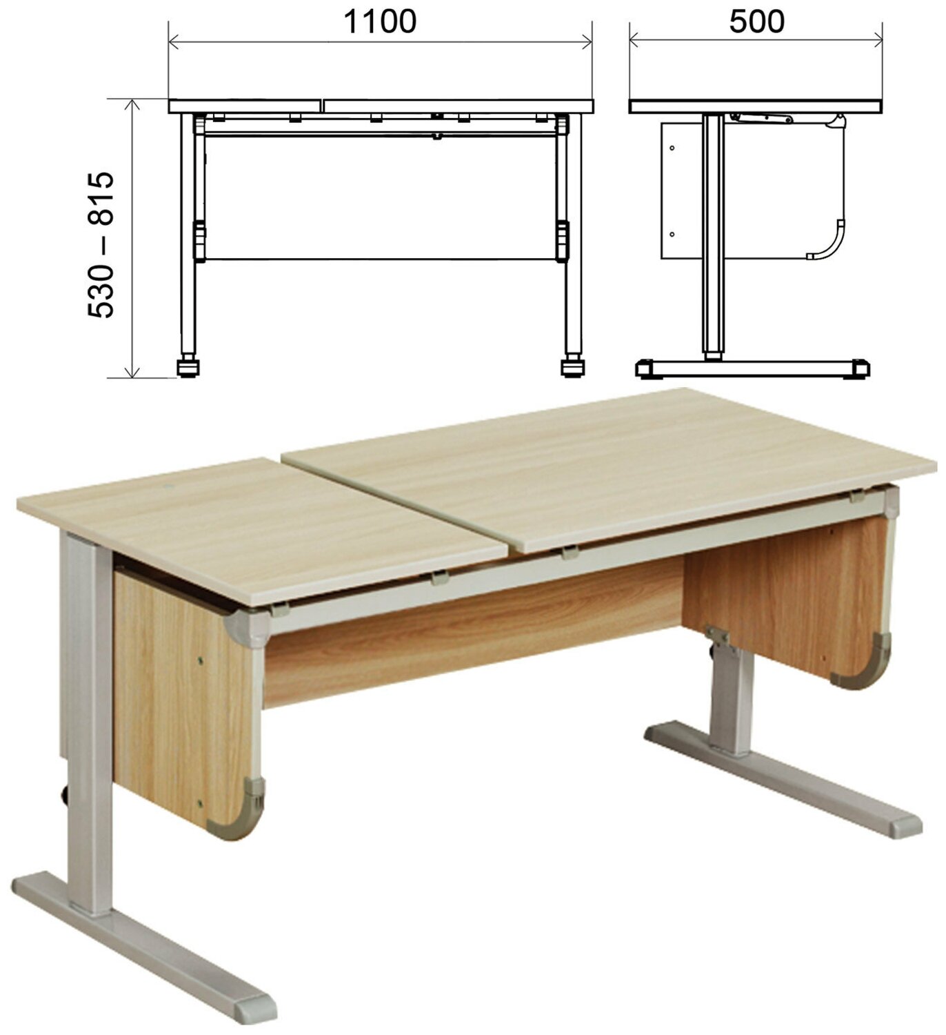 Стол-парта регулируемый «ДЭМИ» СУТ.29, 1117×530×530-815 мм, серый/ ясень (комплект)