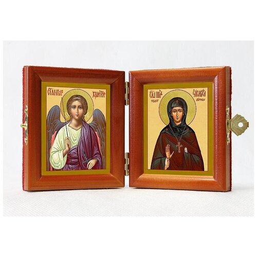 Складень именной Преподобная Елисавета Константинопольская - Ангел Хранитель, из двух икон 8*9,5 см
