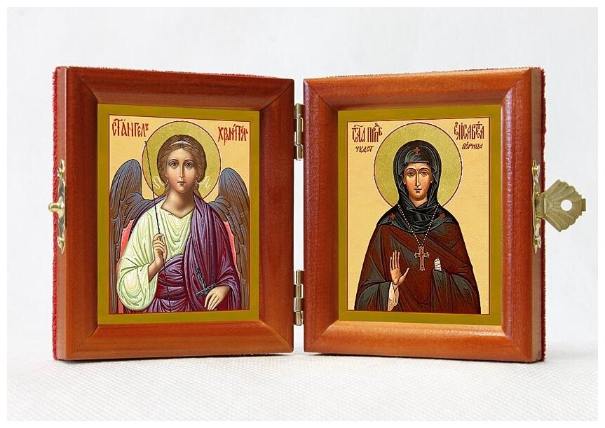Складень именной "Преподобная Елисавета Константинопольская - Ангел Хранитель", из двух икон 8*9,5 см