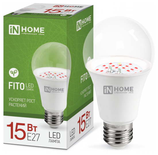 Фитосветильник светодиодный IN HOME , 15 Вт, 230 В, Е27, LED-A60-FITO - фотография № 1