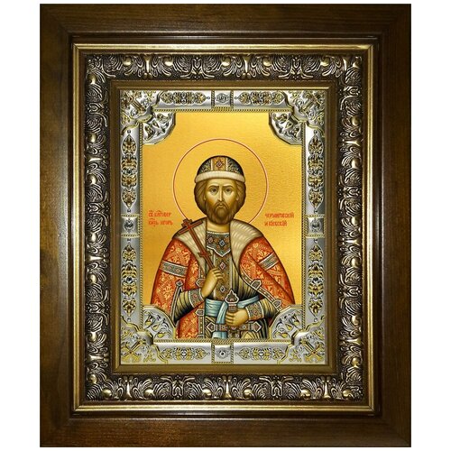 Икона Игорь Черниговский, 18х24 см, в окладе и киоте икона святой игорь черниговский на мдф 6х9